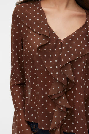 Willow Frill Top - Chocolate Martini: Snow White dot