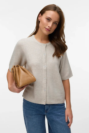 Lefile 2/4 O-Neck Perle Cardigan - Pumice Stone Melange