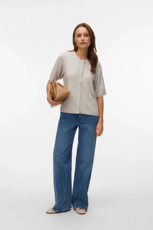 Lefile 2/4 O-Neck Perle Cardigan - Pumice Stone Melange