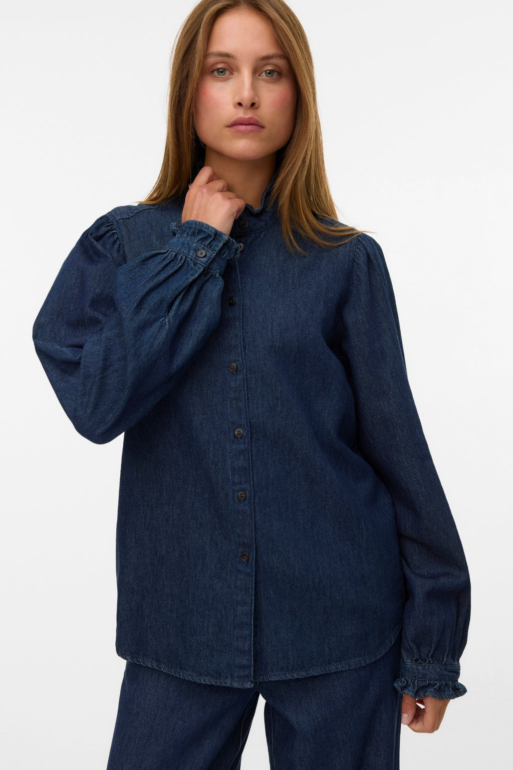 Atla Frill Denim Skjorte - Mørkeblå Denim