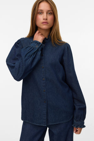 Atla Frill Denim Skjorte - Mørkeblå Denim