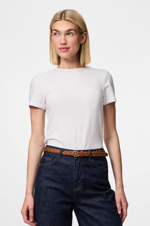 Avery Leather Braided Slim Belt - Cognac