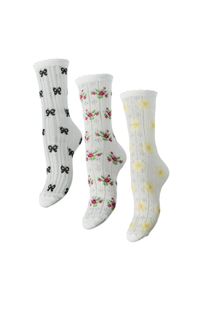 Bella Pointelle Socks 3-Pak - Cloud Dancer