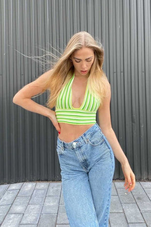 Sunset drinks halter neck top - green