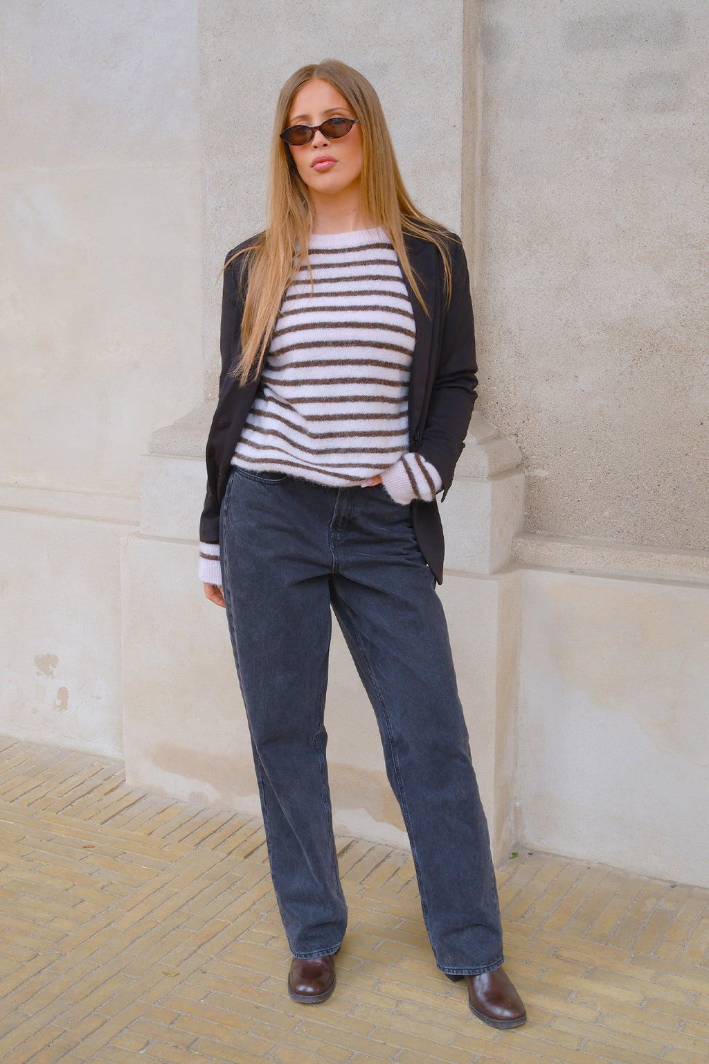 Sienna Stribet Strik - Pink/Chocolate