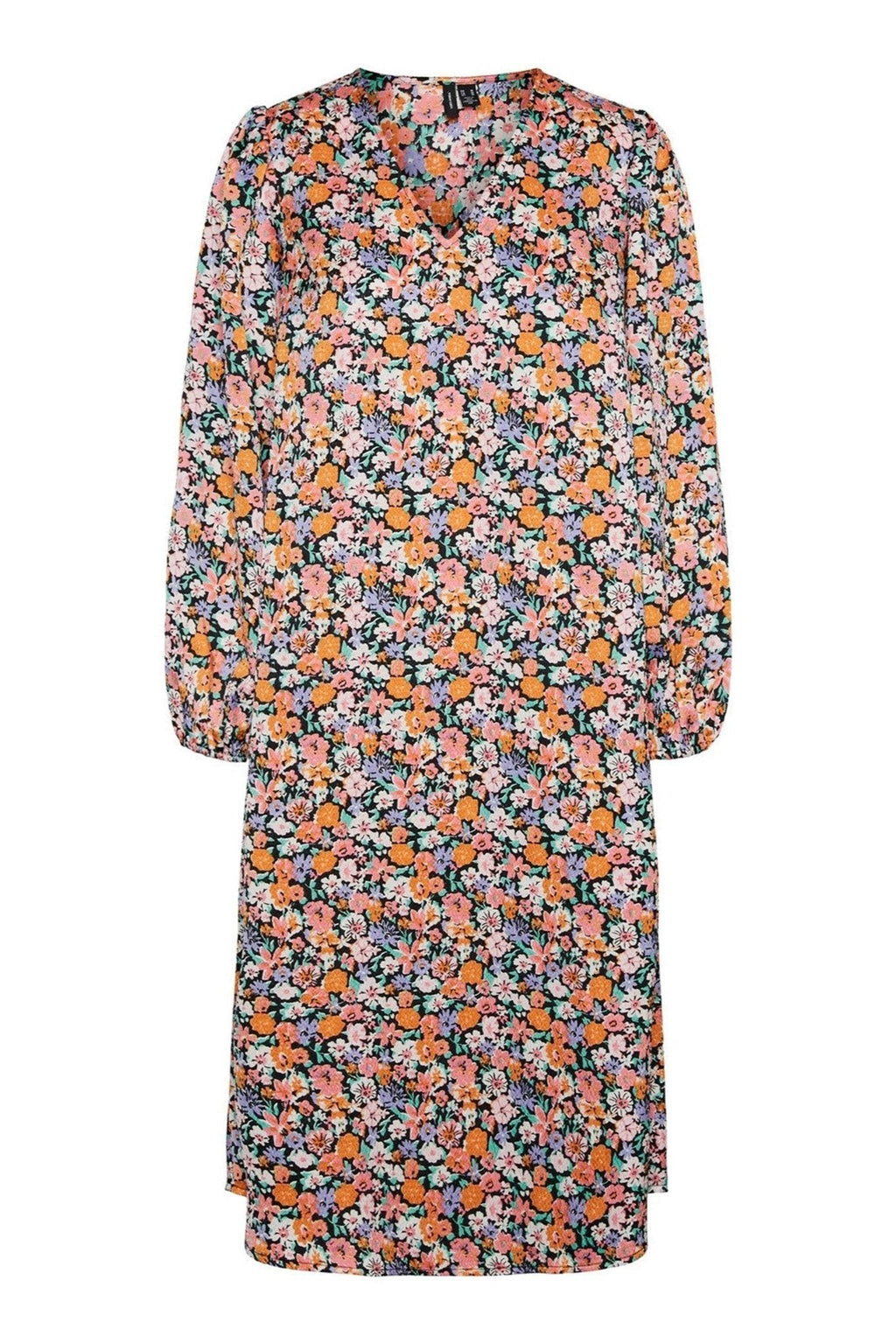 Allys Blomstret Midi Kjole - Sort