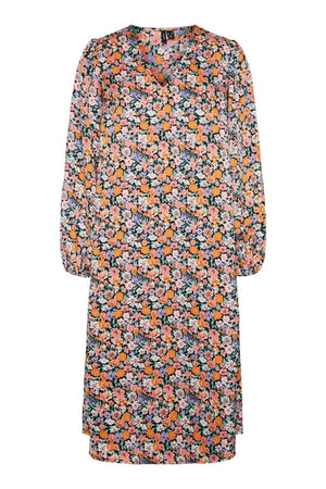 Allys Blomstret Midi Kjole - Sort