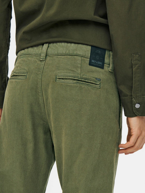 Avi Beam Chino Twill Pants - Olive Night - Only & Sons - Grøn