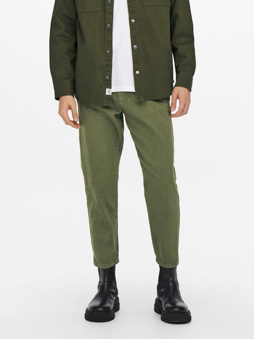 Avi Beam Chino Twill Pants - Olive Night - Only & Sons - Grøn