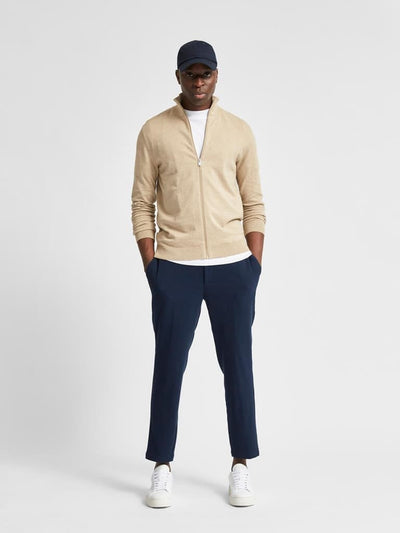 Pima bomulds cardigan - Beige (med lynlås) - Selected Homme - Sand/Beige 4