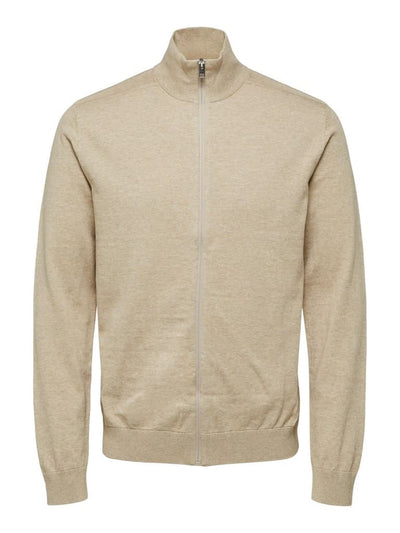 Pima bomulds cardigan - Beige (med lynlås) - Selected Homme - Sand/Beige 6