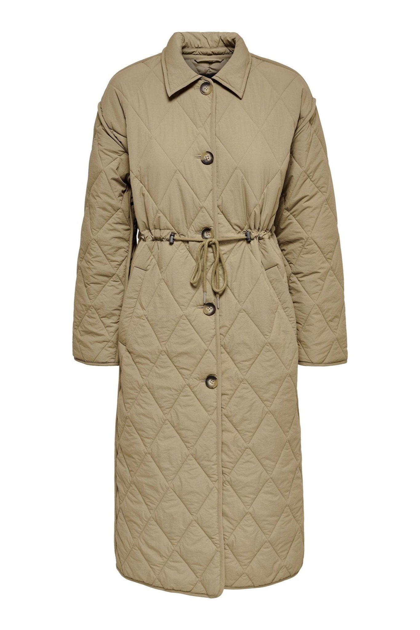Naya Quilted Long Coat - Petrified Oak - ONLY - Sand/Beige