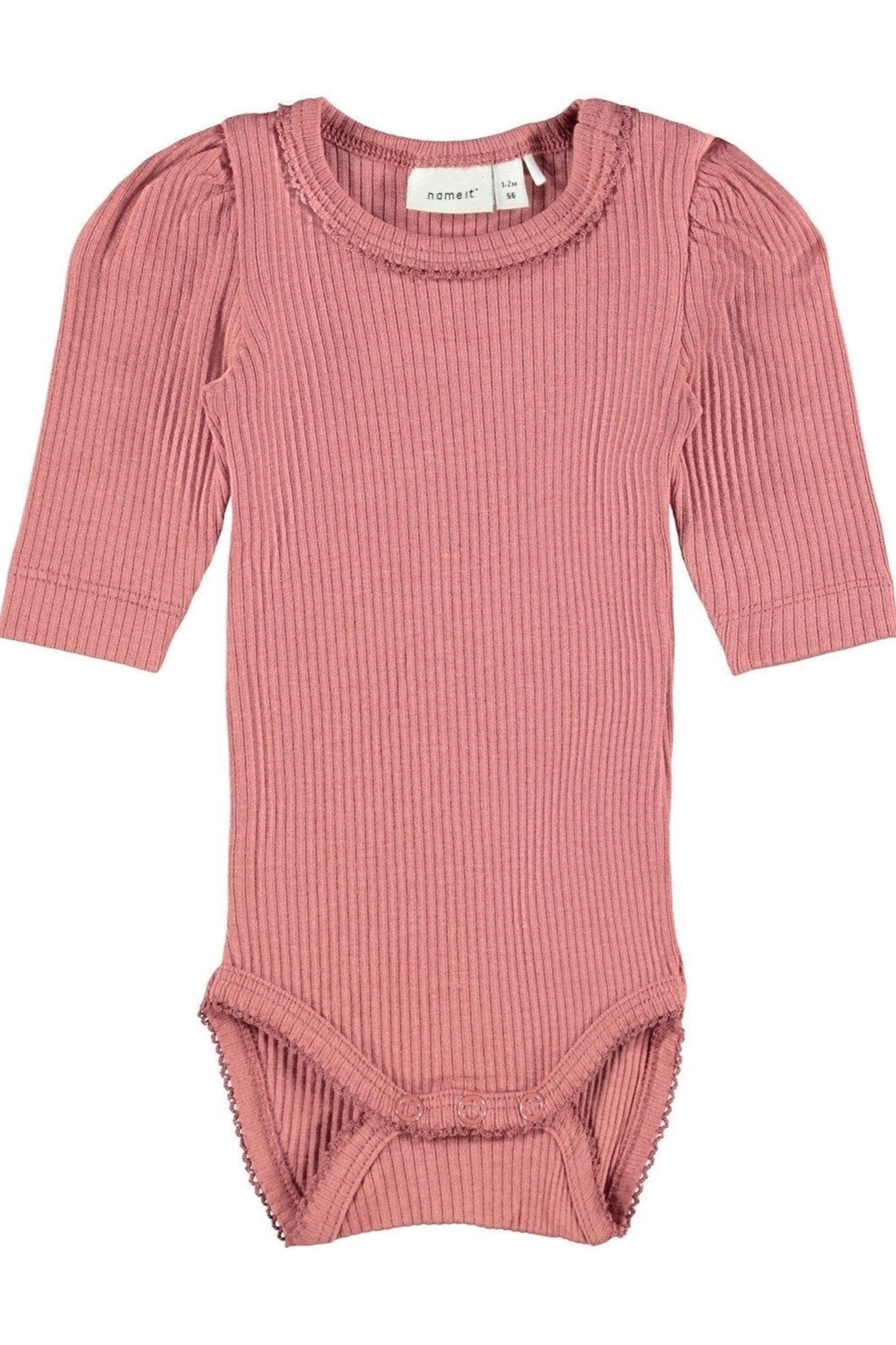 Bodystock med rib - Withered Rose - Name It - Rød