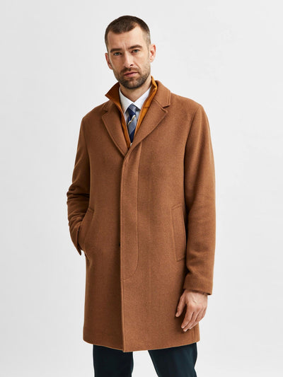 Hagen Wool Coat - Camel - Selected Homme - Brun