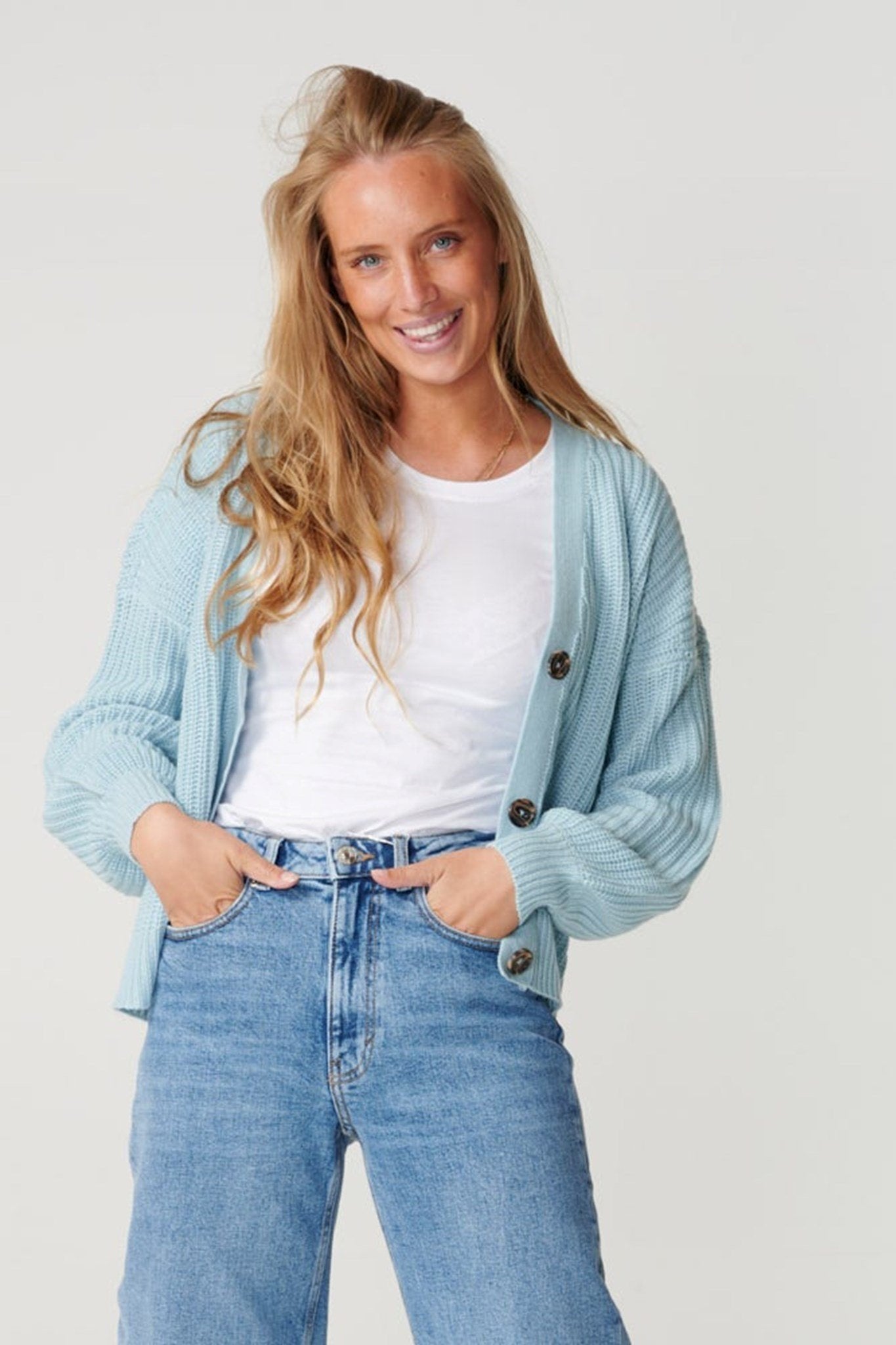 Knappet Cardigan - Blue fog - ONLY - Blå 3