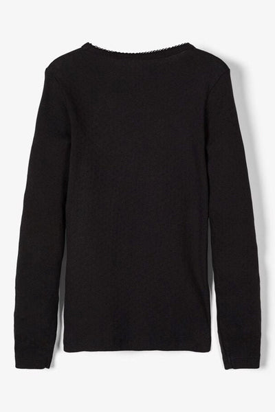 Langærmet Pointelle T-shirt - Sort - Name It - Sort 2