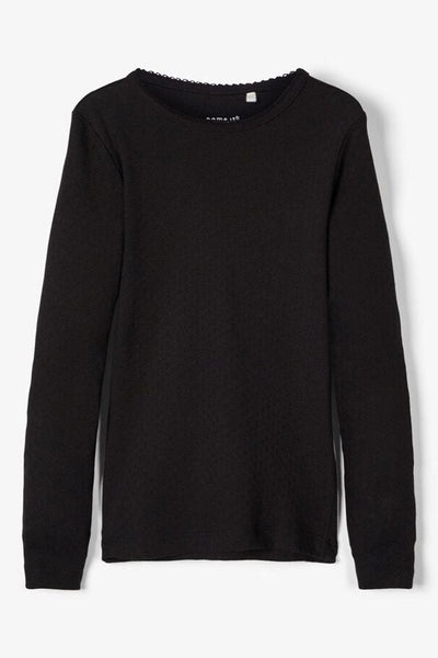 Langærmet Pointelle T-shirt - Sort - Name It - Sort
