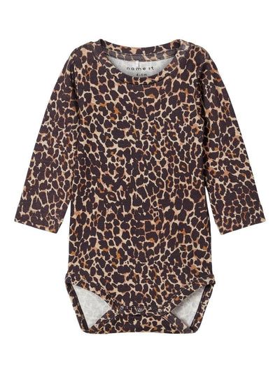 Leopardprintet bodystocking - Mørkebrun - Name It - Brun
