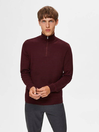Pima half zip pullover - Bordeaux Rød - Selected Homme - Rød