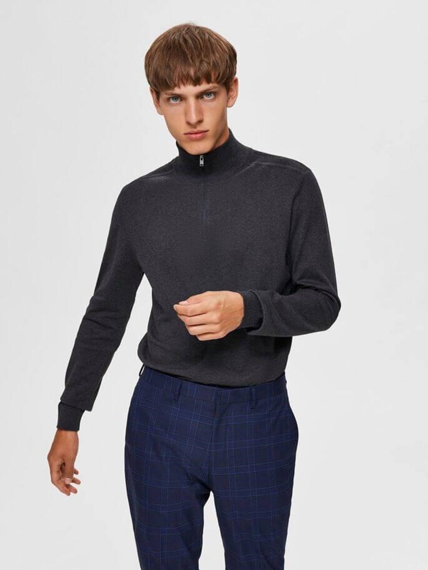 Pima half zip pullover - Mørkegrå - Selected Homme - Grå