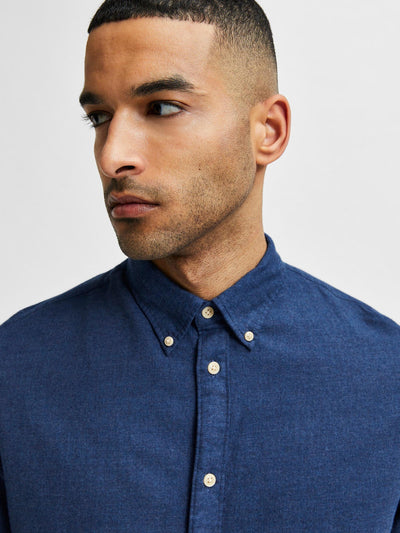 Slim Flannel Skjorte - Dark Sapphire Melange - Selected Homme - Blå 2