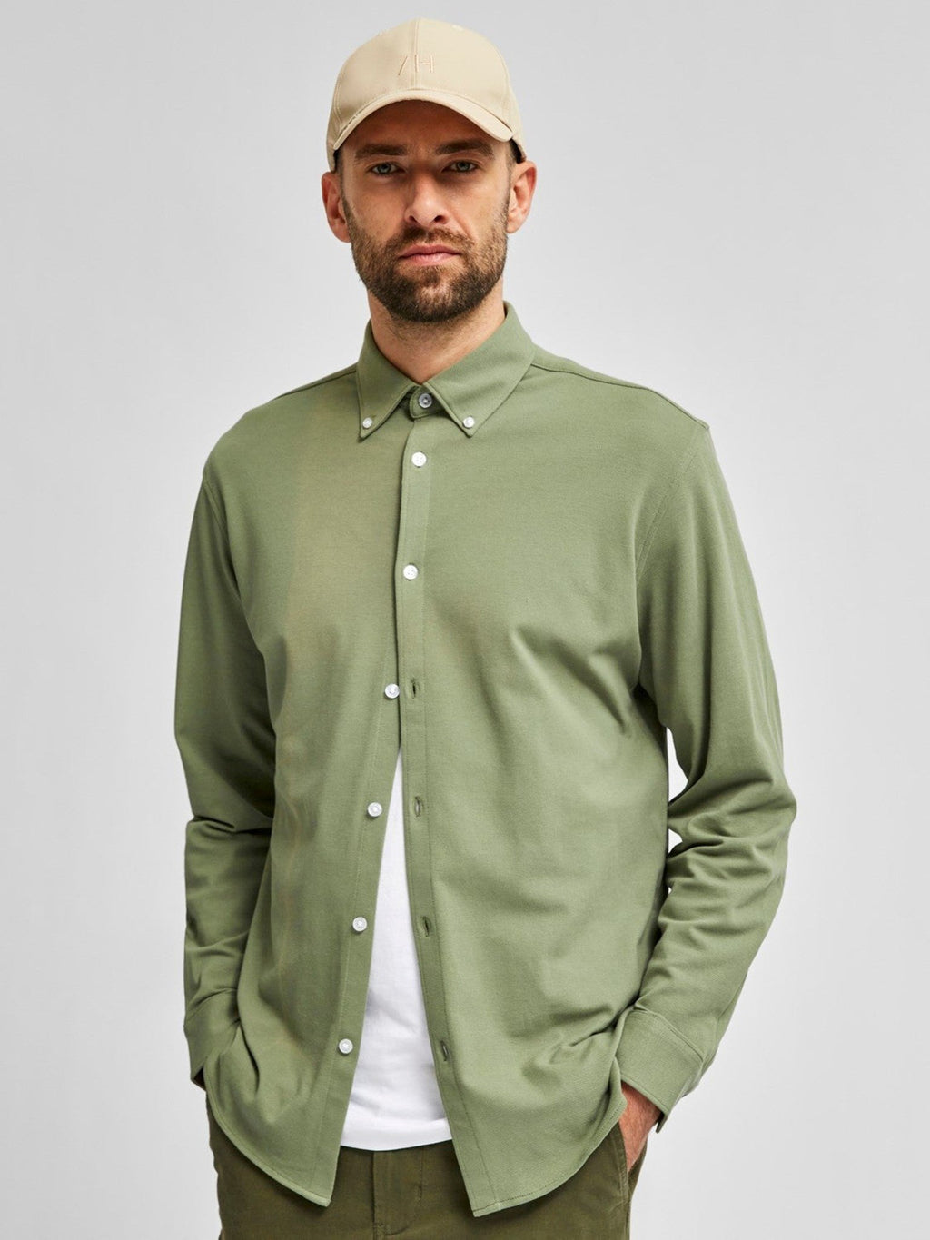 Slim fit skjorte i økologisk bomuld - Grøn