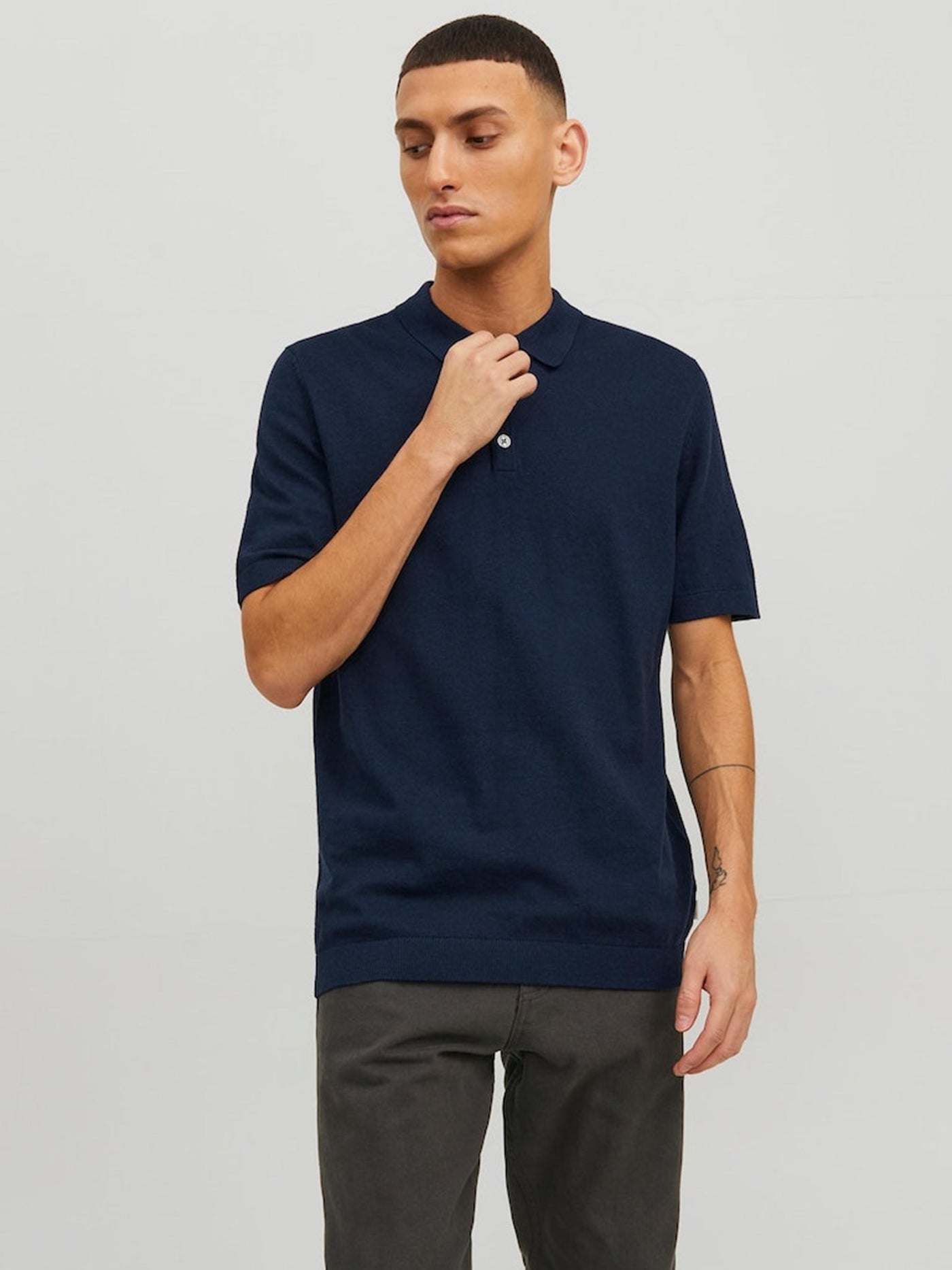 Knit Polo Herre - Navy Blazer - Jack & Jones - Blå