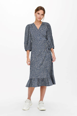 Olivia 3/4 Wrap Midi Dress - Blue Mirage