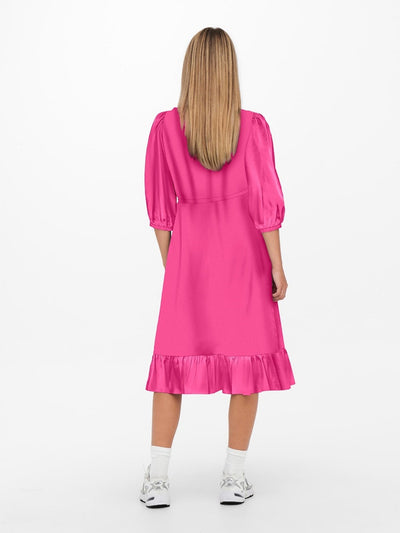 Olivia 3/4 Wrap Midi Dress - Fuchsia Purple - ONLY - Lyserød 3
