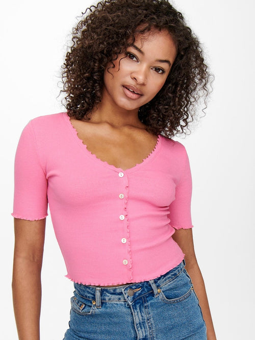 Laila Button Top - Sachet Pink - ONLY - Lyserød