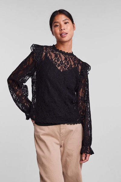Allie Lace Bluse - Sort - PIECES - Sort