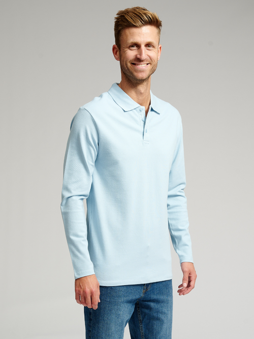 Muscle Langærmet Polo Shirt - Lyseblå - TeeShoppen - Blå