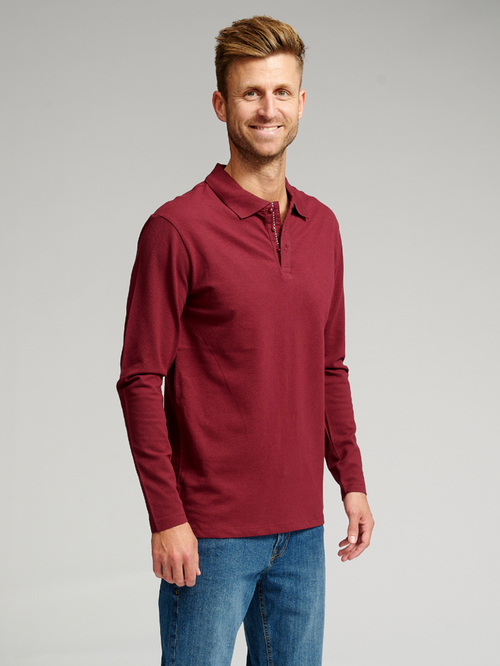 Muscle langærmet Polo Shirt - Bordeaux Rød - TeeShoppen - Rød