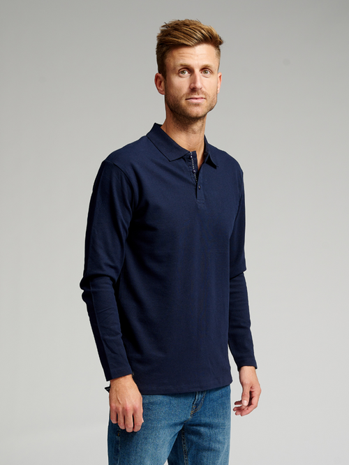 Muscle langærmet Polo Shirt - Navy - TeeShoppen - Blå