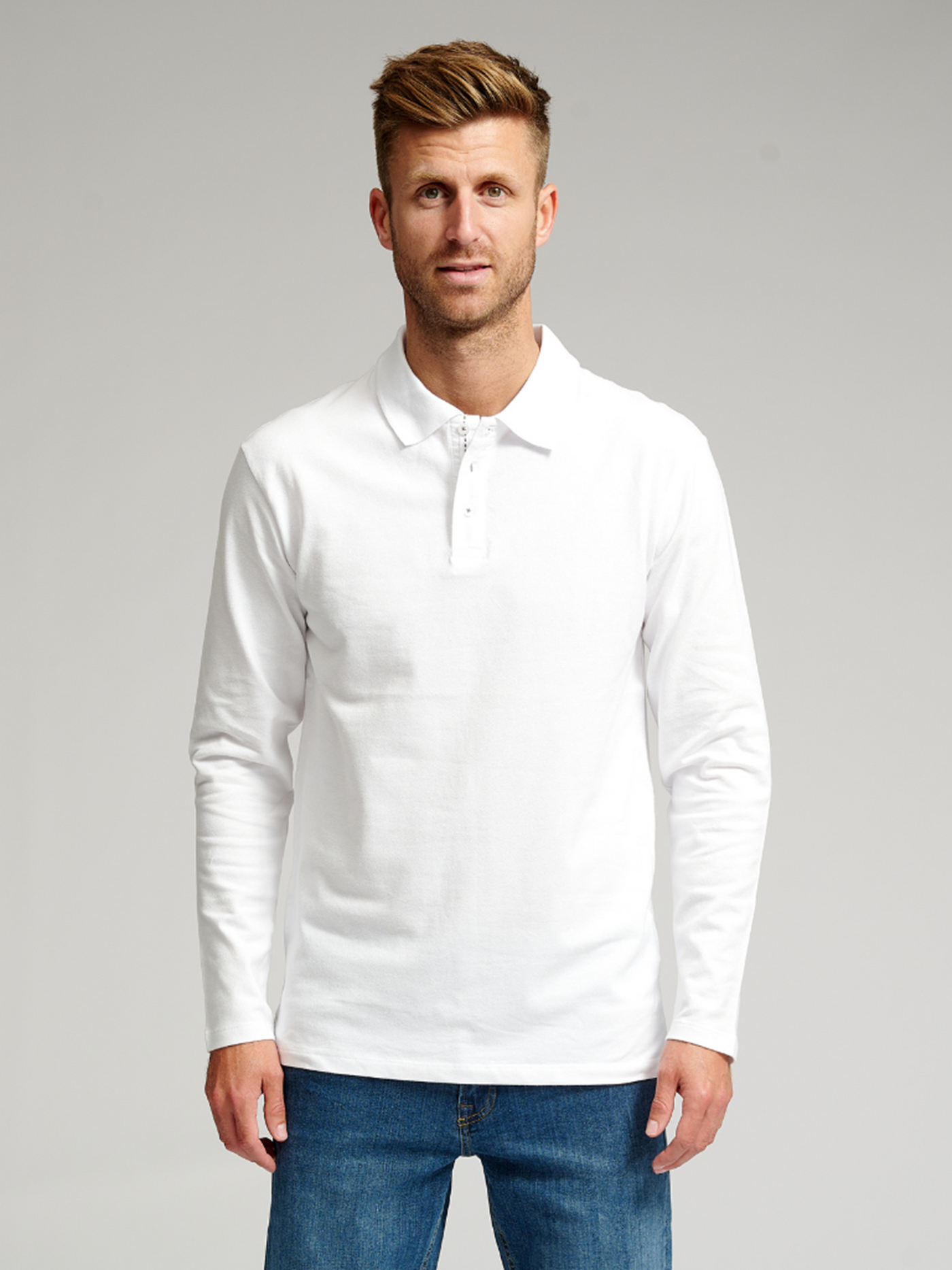 Muscle langærmet Polo Shirt - Hvid - TeeShoppen - Hvid