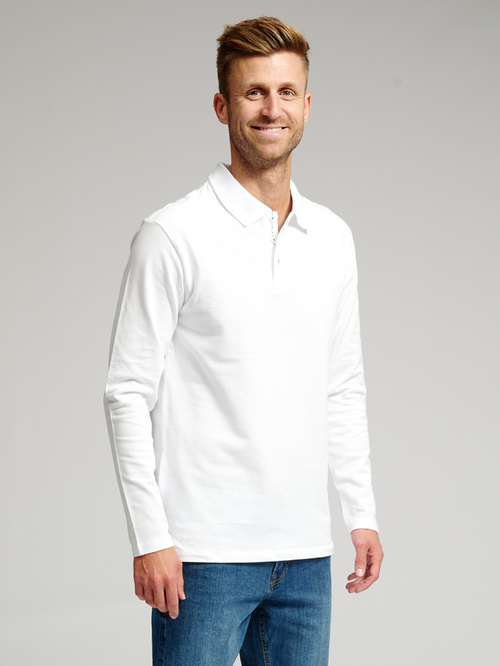 Muscle langærmet Polo Shirt - Hvid - TeeShoppen - Hvid