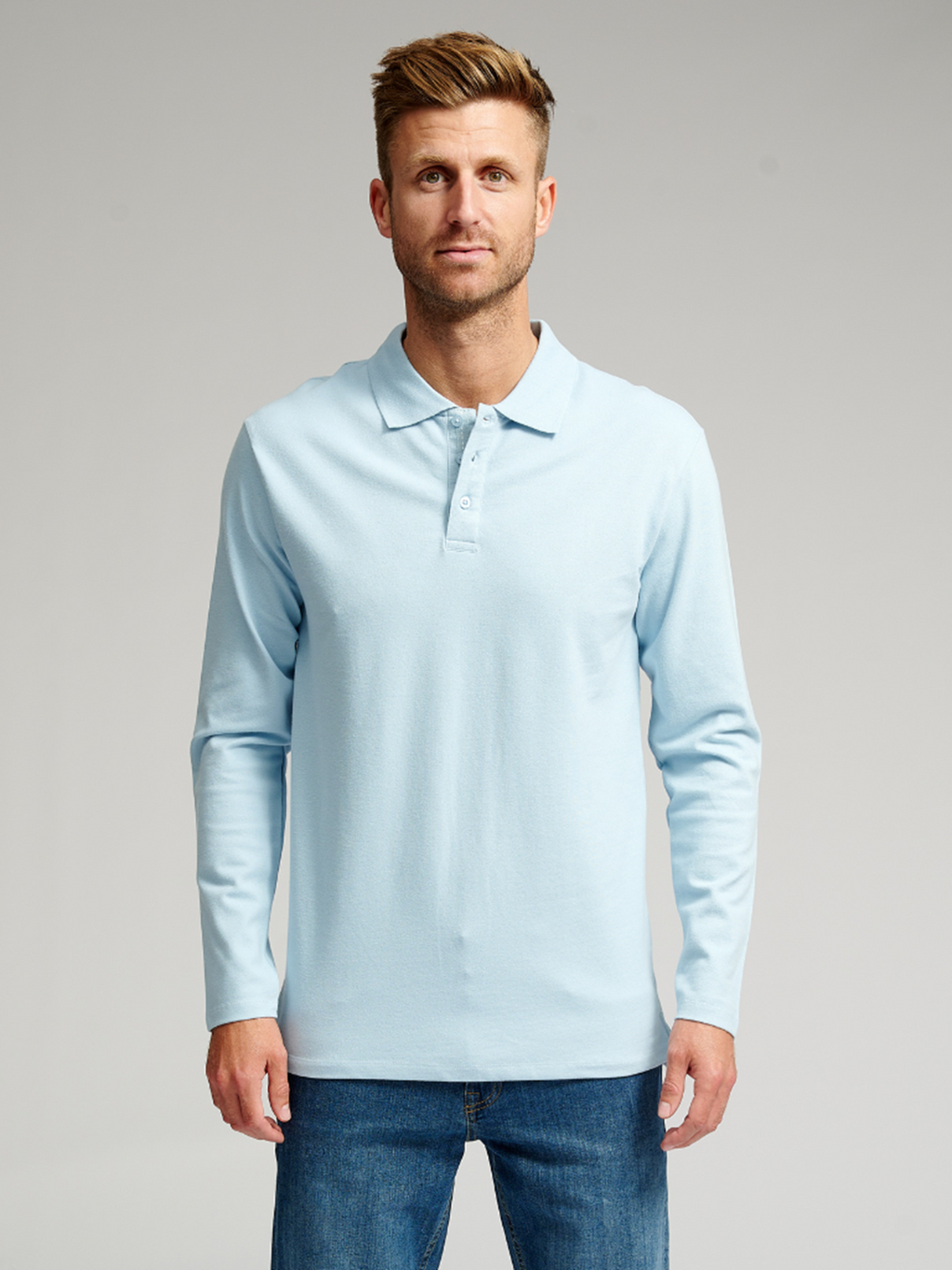 Muscle Langærmet Polo Shirt - Lyseblå