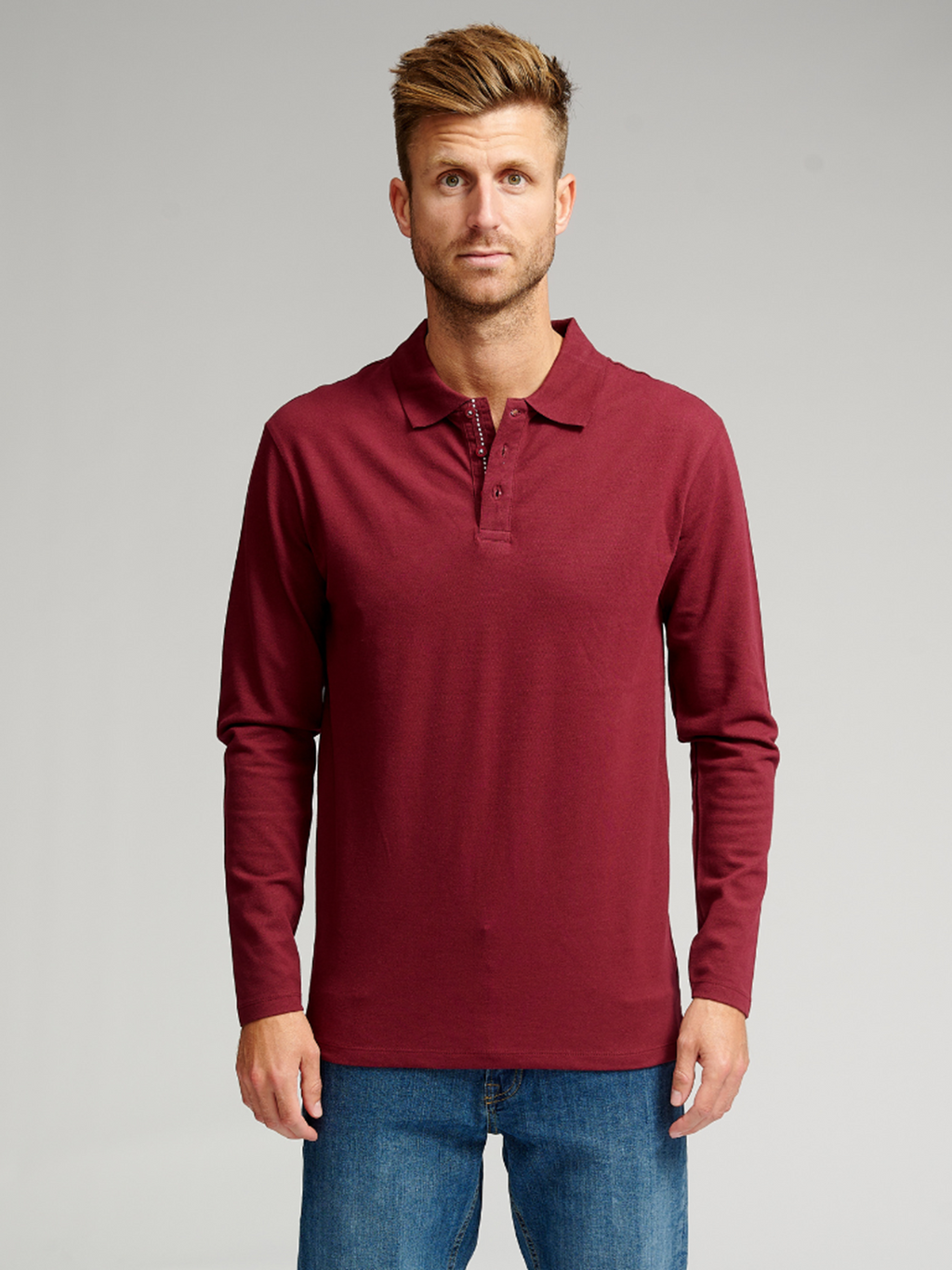 Muscle langærmet Polo Shirt - Bordeaux Rød