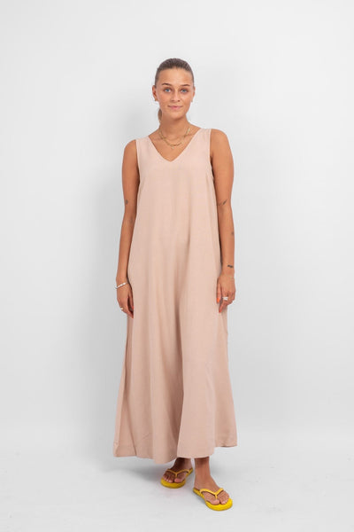 Prisilla V-Neck Midi Dress - Cement - VILA - Sand/Beige