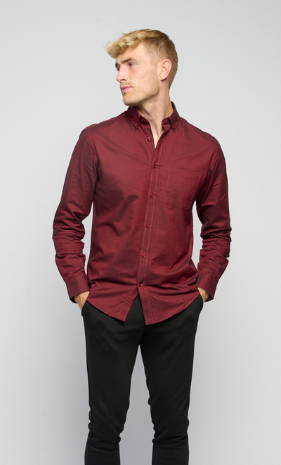 Den Originale Performance Oxford Skjorte - Bordeaux - TeeShoppen - Rød